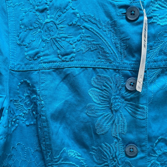 Chico's Vibrant Blue Embroidered Jean Jacket - Picture 6 of 6